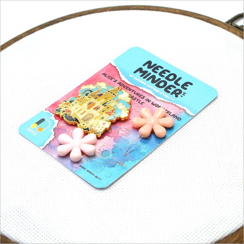 Awesome Pattern Studio Needle Minder Set - Alice's Adventures in Wonderland Castle Magnetic Needle Minder + 2 Needle Threaders. Enamel Pin for Cross Stitch, Embroidery and Craft - Image 3